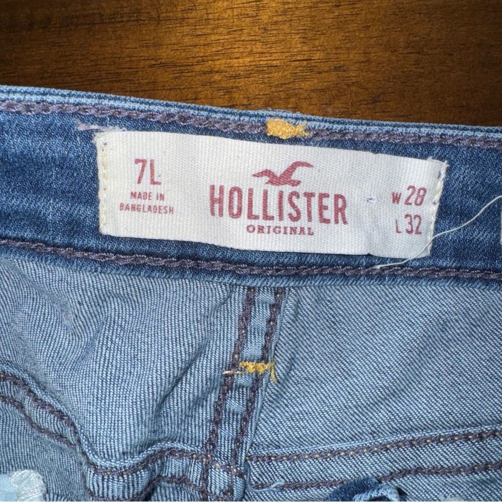 Hollister High Rise Super Skinny Distressed Blue Denim Jeans Long 7 W 28 L 32 - Picture 7 of 9